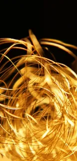 Glowing abstract wire art with golden hues on black background.