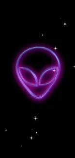 Neon glowing alien design on black background for mobile wallpaper.