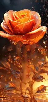 Glowing orange rose with a dark background.