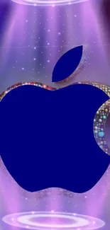 Glowing Apple logo with cosmic design wallpaper for mobile.