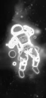 Glowing astronaut in space dark background wallpaper.