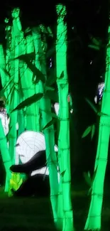 Glowing bamboo forest with luminous green stalks and serene ambiance.