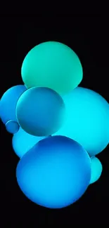 Glowing blue abstract spheres against a dark background.