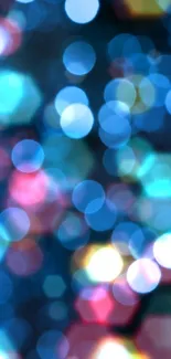 Captivating blue bokeh wallpaper with glowing circles for mobile screens.