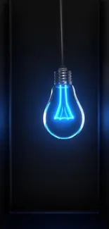 Glowing blue neon bulb against dark background wallpaper.