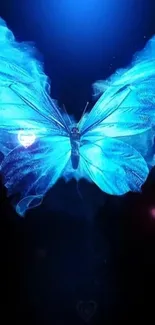 Glowing blue butterfly design with vibrant wings on a dark background.