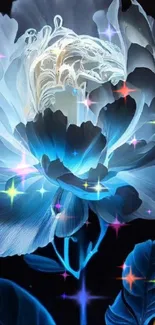 Glowing blue flower mobile wallpaper design.