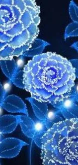 Glowing blue floral wallpaper with illuminated flowers.