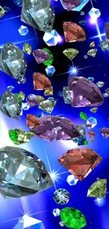 Glowing blue gemstone wallpaper with sparkles.