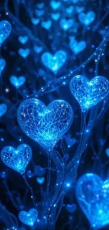 Blue illuminated hearts with a mystical glow