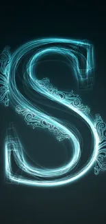 Wallpaper featuring a neon blue letter S with artistic swirls on a dark background.