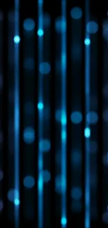 Blue neon light wallpaper with vertical lines and bokeh effect.