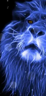 Glowing lion art with neon blue on dark background, perfect for wallpaper.