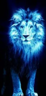 Vibrant blue neon lion on a dark background mobile wallpaper.