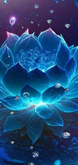 Glowing blue lotus flower digital art wallpaper.