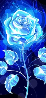 Abstract glowing blue rose digital art wallpaper.