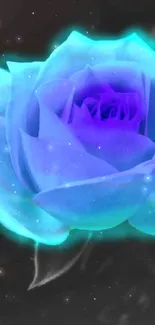 A glowing blue rose against a dark background, perfect for a mobile wallpaper.