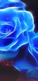 Glowing blue roses with neon effect on dark background wallpaper.