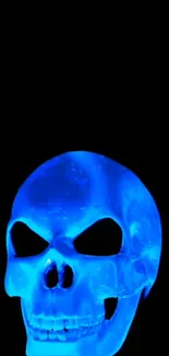 Glowing blue skull with black background mobile wallpaper.