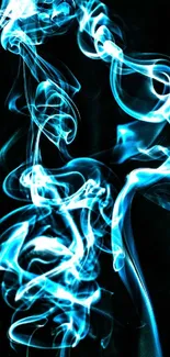 Abstract glowing blue smoke on a dark background mobile wallpaper.