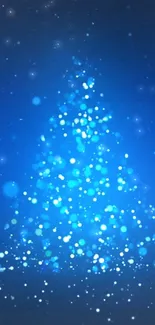 Glowing blue tree with light particles.