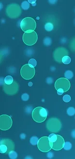 Teal and blue glowing bubbles on a gradient background.