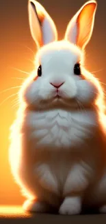 White bunny with orange glow background, mobile wallpaper.