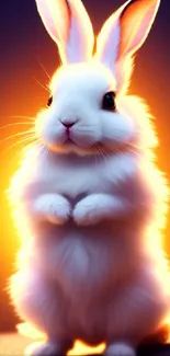 White bunny with orange glow mobile wallpaper.