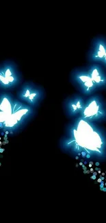 Luminous butterflies on a black background wallpaper.