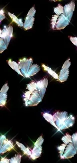 Glowing butterflies on dark background wallpaper.