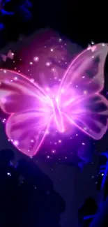 A glowing pink butterfly with a cosmic background.