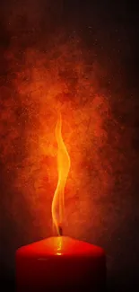 Glowing dark red candle flame wallpaper with warm, ambient lighting.