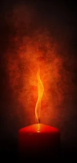 A vivid orange candle flame against a dark background on a wallpaper.