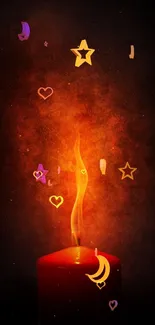 Mobile wallpaper featuring a glowing candle flame on a dark background.