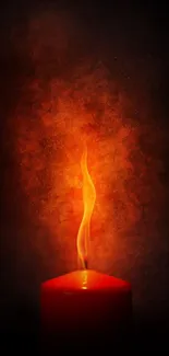 Mobile wallpaper with a glowing candle flame and red hues.