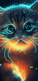 Neon glowing cat with a fantasy art style.