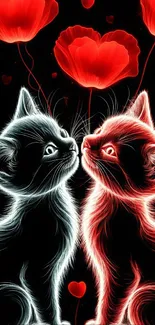 Glowing cats with red poppies wallpaper