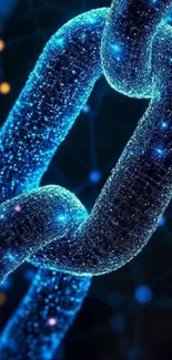Glowing digital art of a blue chain with a network theme.