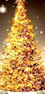 Sparkling golden Christmas tree wallpaper for mobile.