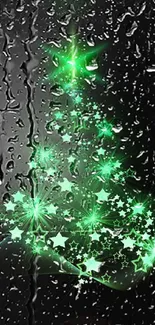 Glowing green Christmas tree wallpaper with luminous festive design.