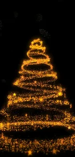 Phone wallpaper of a glowing Christmas tree in golden spiral lights.