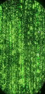 Bright green matrix code wallpaper for mobile devices.