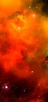 Fiery orange galaxy wallpaper with nebulae and stars.