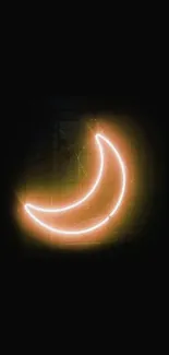 Glowing crescent moon neon light on a dark background phone wallpaper.