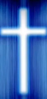 Mobile wallpaper with glowing white cross on blue background.