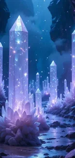 Enchanted glowing crystal cave wallpaper