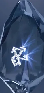 Glowing crystal with geometric design.