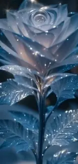 Blue glowing crystal rose with detailed petals.