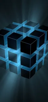 Neon blue glowing cubes abstract wallpaper