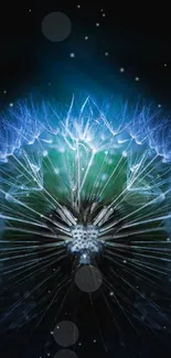 Glowing blue dandelion abstract wallpaper with vibrant colors.